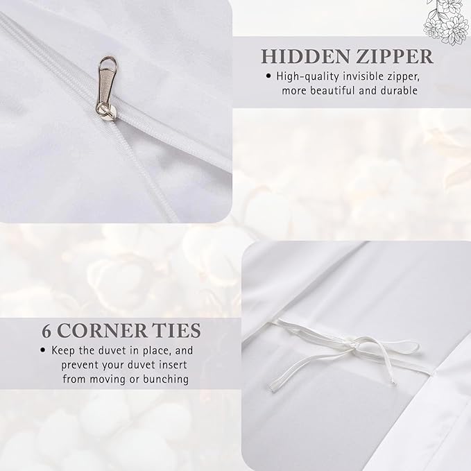 Queen Duvet Cover 1000 Thread Count 100% Egyptian Cotton Luxury Hotel Quality White Quilt Cover & Pillow Sham - 3 Piece All Season Duvet Cover Set with Zipper Closure, Corner Ties