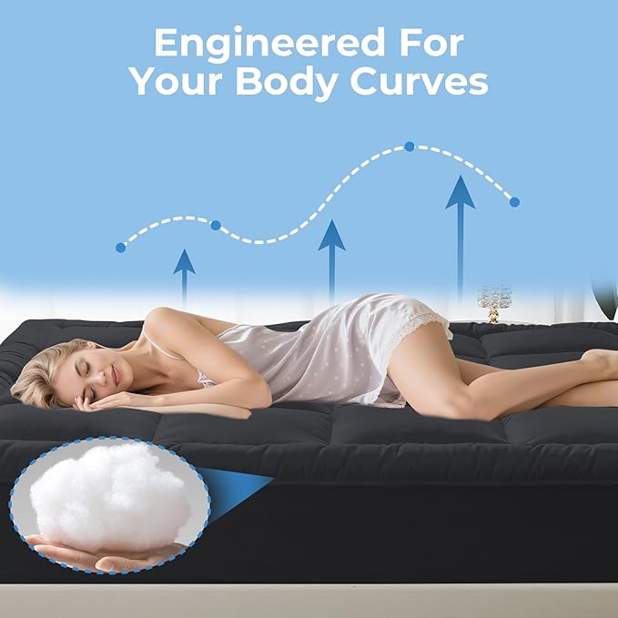 YUGYVOB King Mattress Topper - 600GSM Extra Thick Cooling & Breathable Mattress Pad with Deep Pocket 8"-21" & Soft Down Alternative Filling, Grey