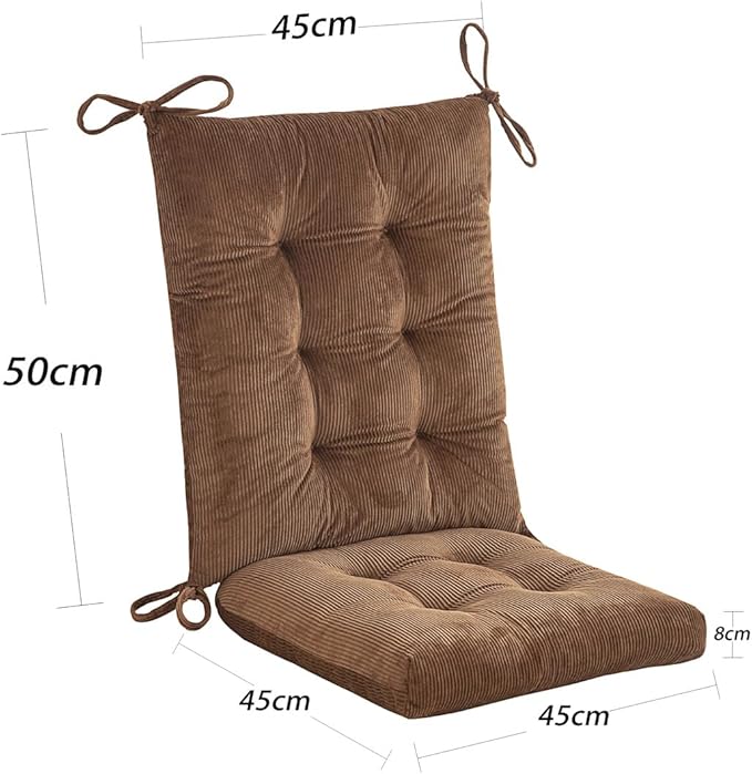 Outdoor Patio Cushion, Rocking Chair Cushion, Tufted Pads, Set of Upper and Lower with Ties Pack of 2 (2 Sets) - Back 20"×17", Seat 17"×17" (Brown)