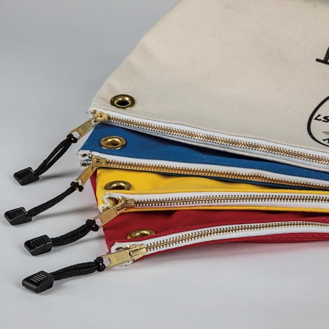Klein Tools 5539LBLU Zipper Bag, Large 16-Inch Canvas Tool Pouch for Tool Storage with Brass Zipper, and Grommet for Hanging, Blue (Pack of 3)