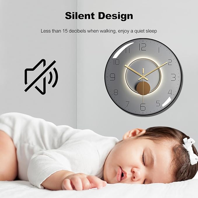 Ergocar Wall Clock, Art Deco Wall Clock, Non-Ticking Silent Modern Metal Wall
