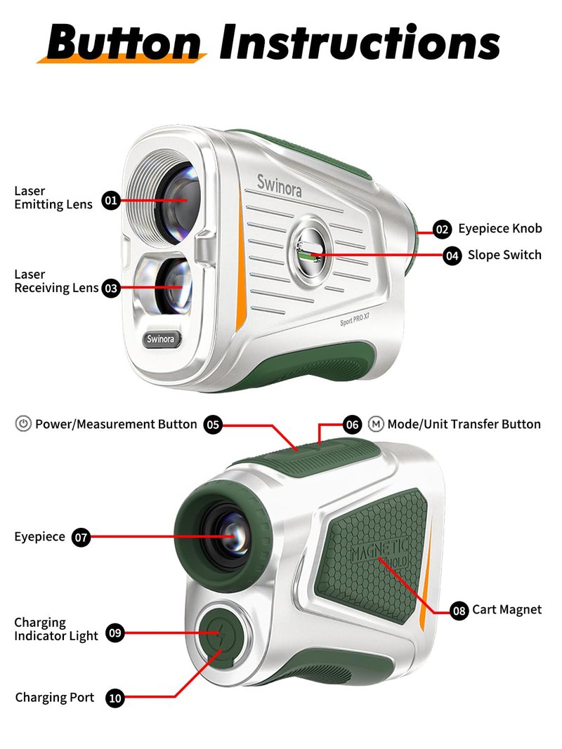 Magnetic Golf Rangefinder with Slope – 7X Magnification, 1300Y Range Finder Golf for All Levels, Fast Flag Lock Vibration, Rechargeable, Waterproof Golf Accessories for Men and Women(Dark Green)