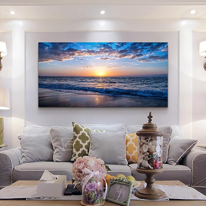 Wapluam Large Canvas Wall Art Sunset Beach Painting Picture Print on Canvas