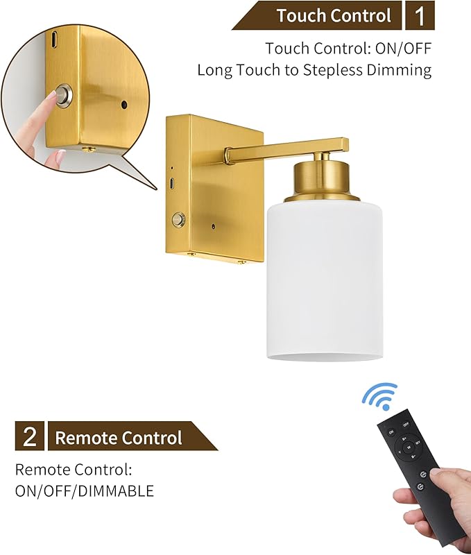 Rayogale Battery Operated Wall Sconce Set of 2, Easy Install Dimmable Cordless