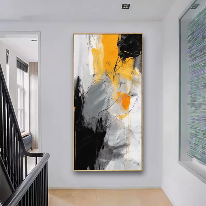 Wall Art Large Modern Abstract Artwork Black Yellow Canvas Painting for Living Room Bedroom Office Home Decor 20"x40" with Framed…
