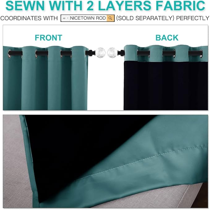NICETOWN Complete 100% Blackout Curtain Set, Thermal Insulated & Energy