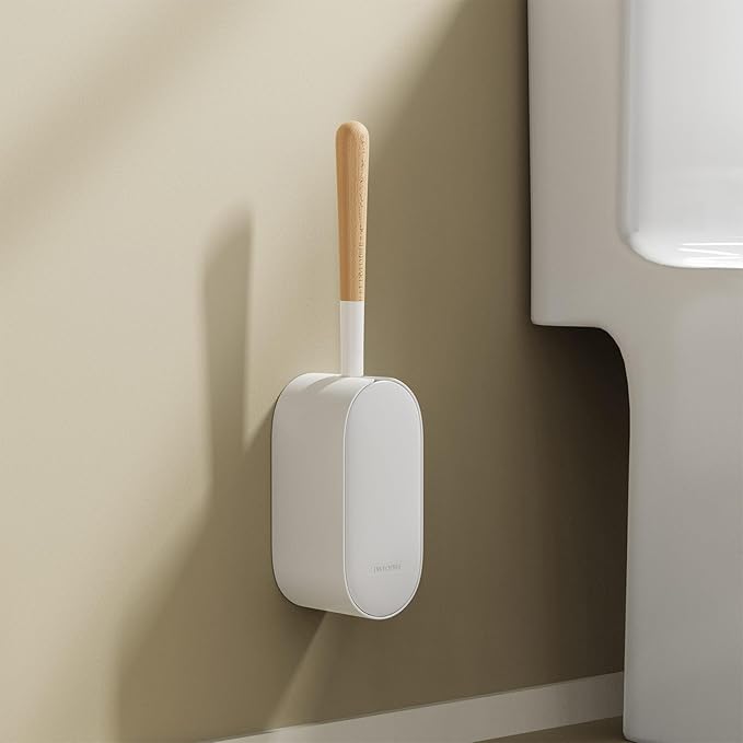 Toilet Cleaner Brush, Diveotree Toilet Brush and Holder for Dead Corner Cleaning, Wall Mounted Toilet Bowl Brush for Bathroom Decor, Toilet Scrubber Brush for Home/Hotel (White, Round-1pack)