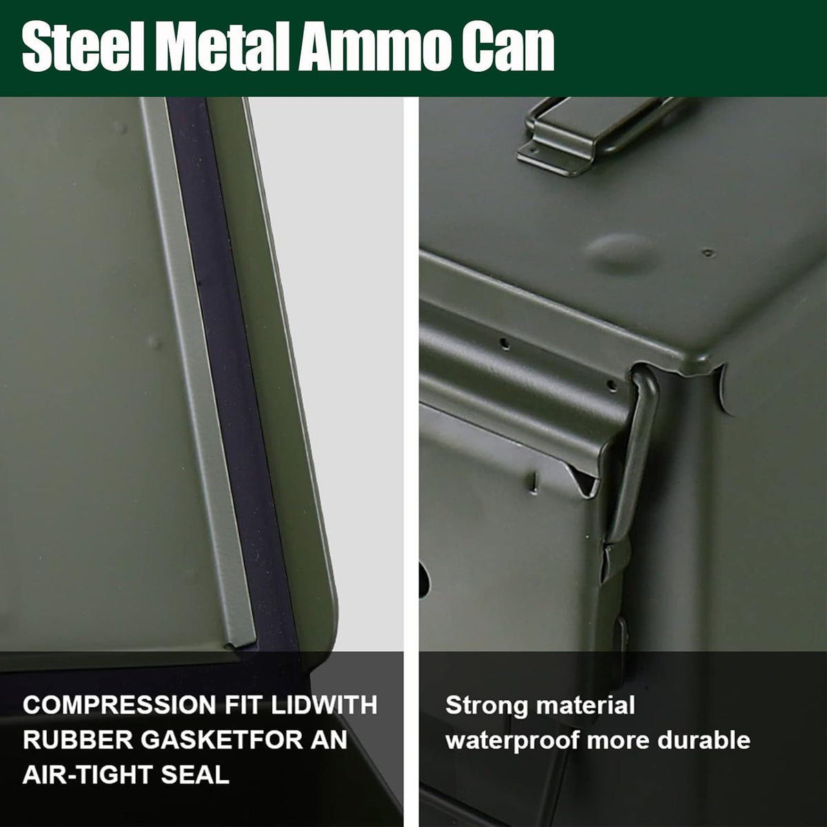 Steel Metal Ammo Can Case Set - 30 Cal & 50 Cal Military-Grade Storage Box for Shotgun & Rifle Ammo