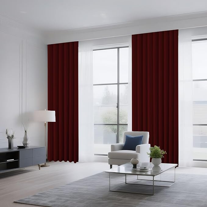 CUCRAF Burgundy Red Blackout Curtains 63 inch Length 2 Panels Set, Rod Pocket