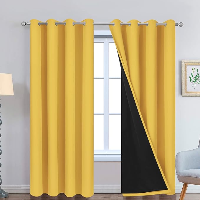 Yakamok 100% Blackout Curtains Energy Saving Thermal Insulated 2 Thick Layers
