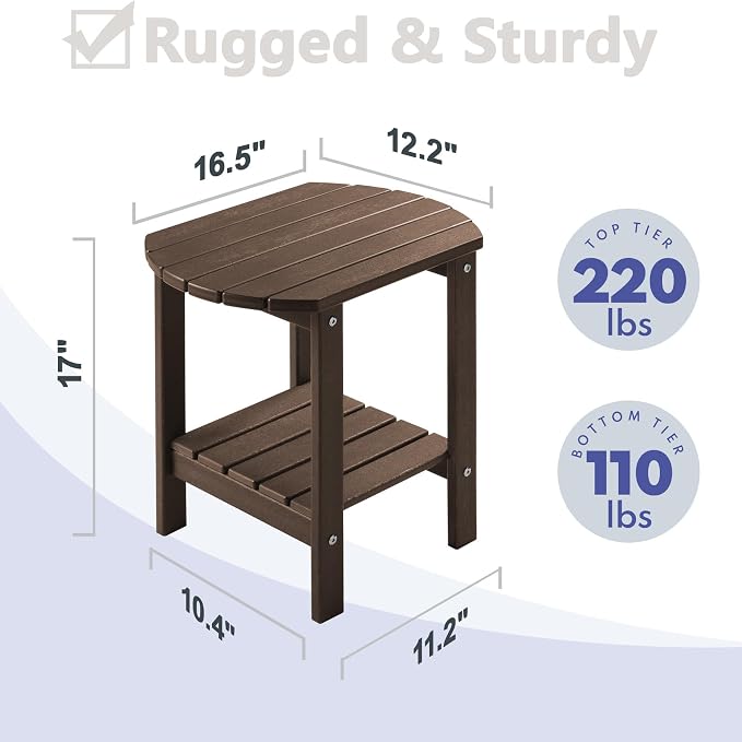 PASAMIC 2-Tier Adirondack Oval Outdoor Side Table, HDPE Small Outdoor Table, Patio End Table for Patio, Backyard, Weather-Resistant (Brown)