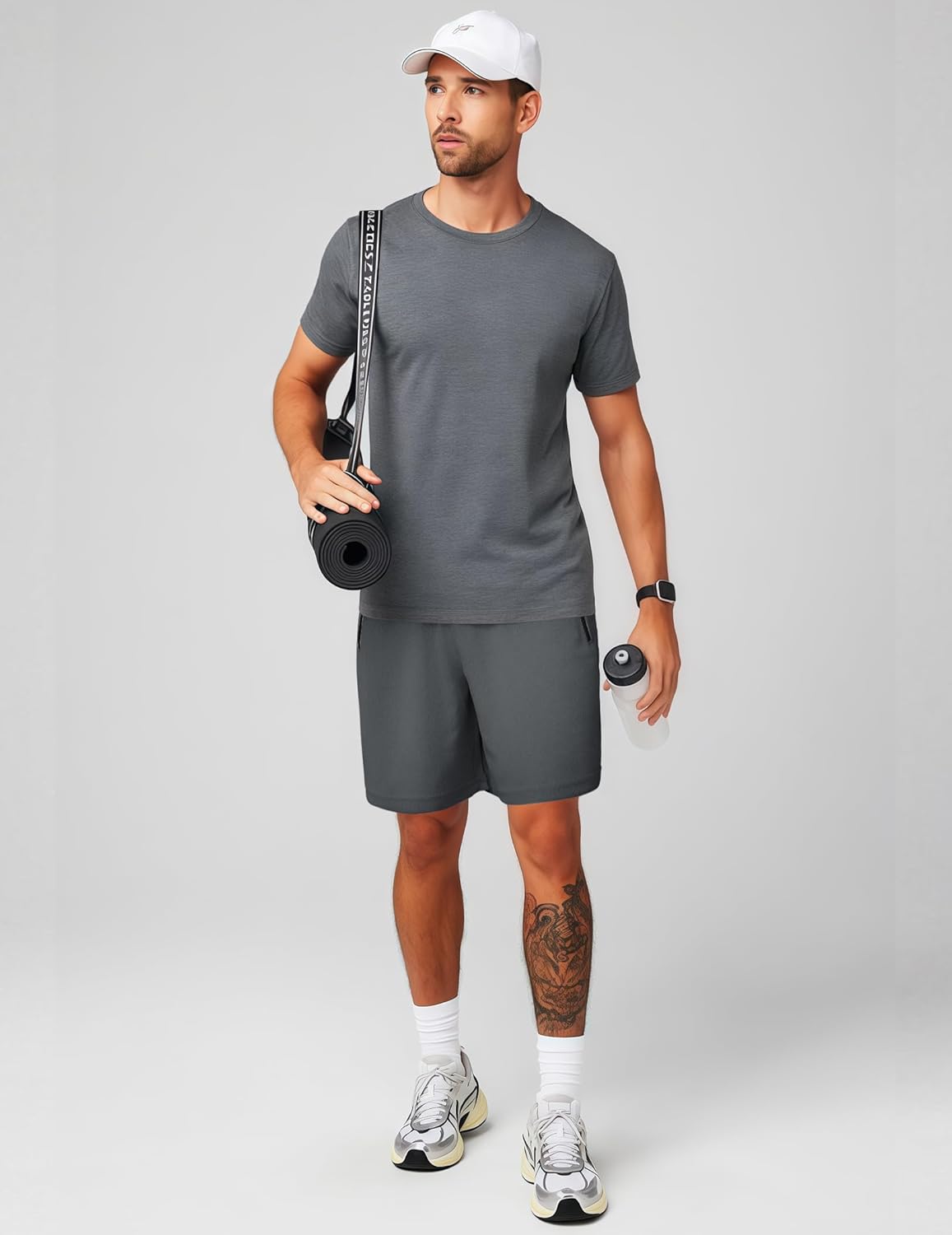 PINSPARK Men's Athletic Running Shorts - 7" Quick Dry Mesh Workout Shorts with Zipper Pockets
