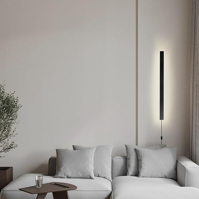 KELUOLY Modern Plug in Wall Lights, 31.4 inch Frosted Black LED Long Wall Sconce