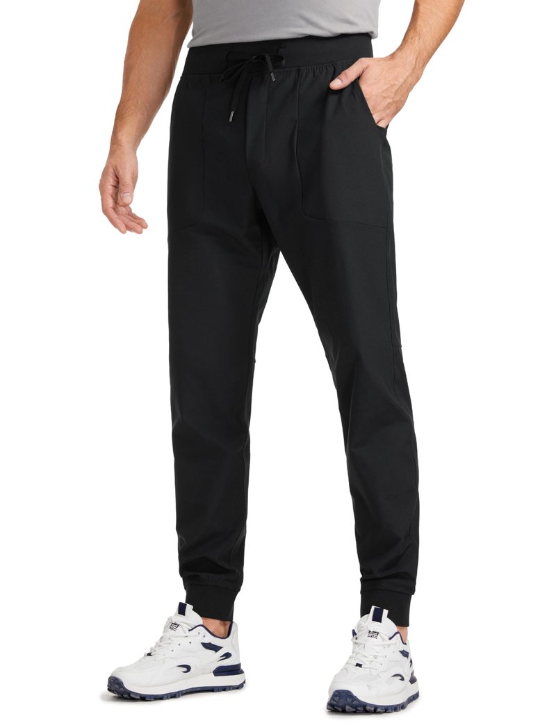 CRZ YOGA All Day Comfy Pull-On Golf Joggers for Men 30" - Quick Dry Lightweight Work Casual Pants with Pockets Black Large