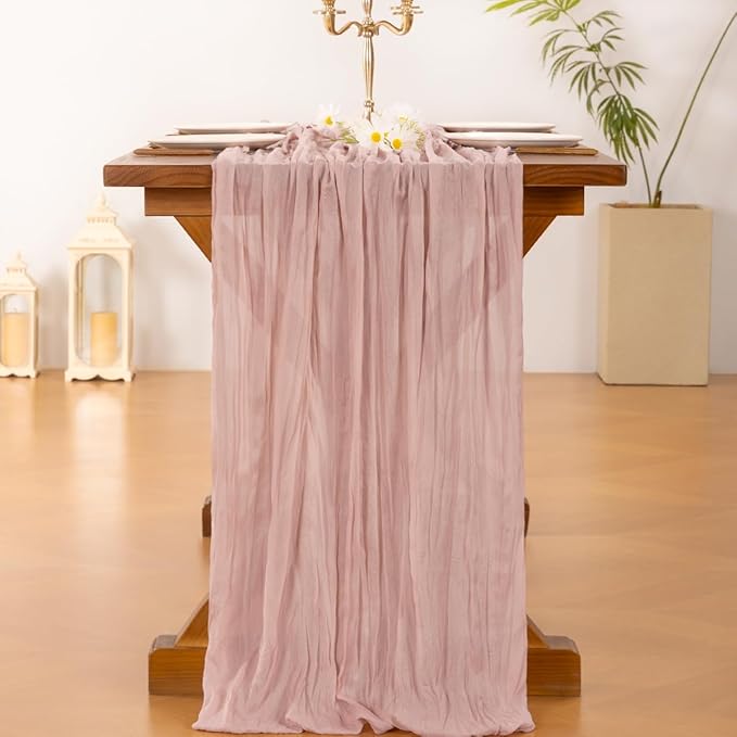 Socomi Pink Cheesecloth Table Runner Fall Thanksgiving Boho Rustic Gauze Dusty Pink Farmhouse 120 inch 10FT Cheese Cloth Runner for Wedding Party Baby Shower Birthday Holiday Home Decor