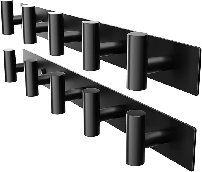 GWAAZXGZ Black Wall Mounted Coat Rack – 5 T-Shaped Pegs