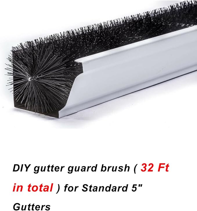 Gutter brush guard- Simple Gutter Guard | No Tools DIY | (10pcs) 32FT Brush Leaf Guard Fit for 5 Inches Gutter 4.33" diameter Gutter Brush