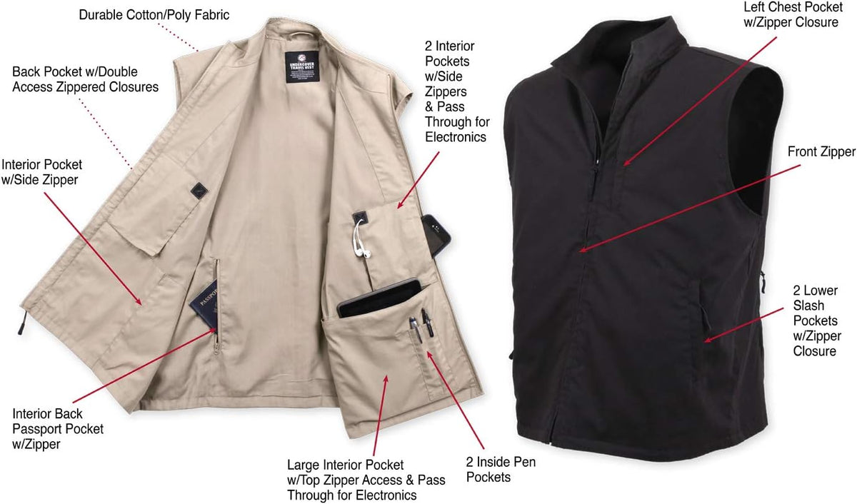 Rothco Undercover Travel Vest for Men | Lightweight, Multi-Pocket Design