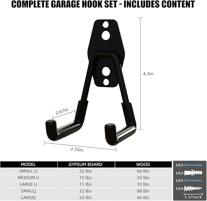 6-Pack Small Square Heavy Duty Garage Hooks, Utility Room Storage