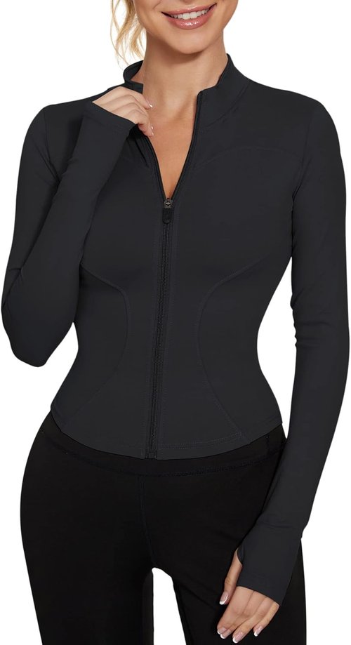 LUYAA Women's Lightweight Zip-Up Workout Jacket - Cropped Athletic Slim Fit Top in Stylish Design
