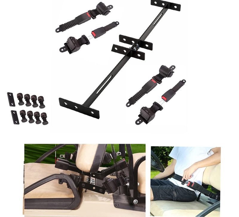 Universal Golf Cart Retractable Seat Belts and Bracket Kit 4 Passenger for Club Car,EZGO Yamaha etc. Golf Cart