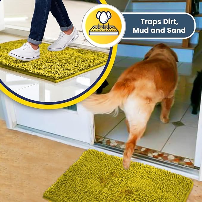 Muddy Mat® | Super Water Absorbent Door Mat Indoor, Microfiber Quick Dry Chenille Entryway Rug,Slip Resistant Front Door Mat,Indoor Mats for Entryway,Machine Washable Pet Rug, Lemon Yellow 20" x 33"