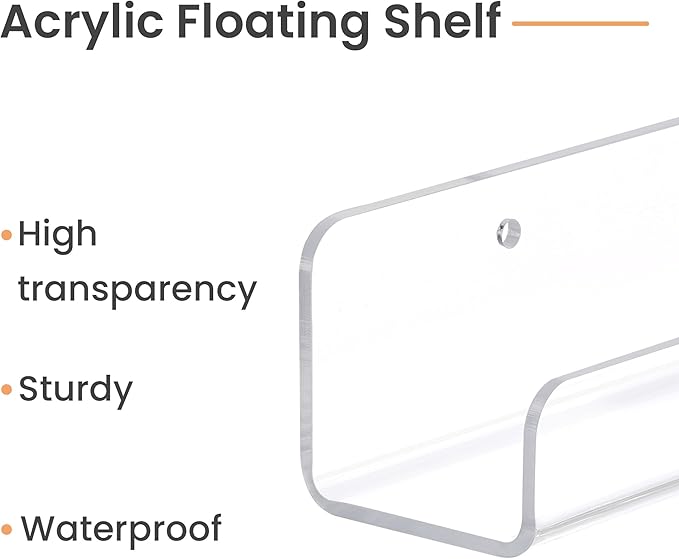 upsimples 6 Pack Clear Acrylic Shelves, 1.7" x12" Clear Wall Shelves