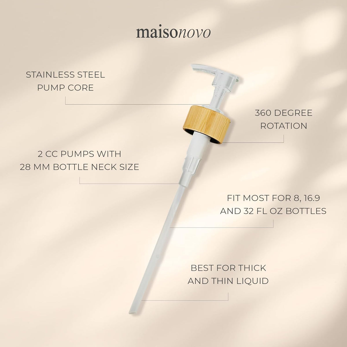 MaisoNovo Soap Pump Replacement - 2X White Bamboo Pumps - Pump Dispenser - Soap Dispenser Pump Replacement - Stainless Steel Soap Pump - Pump for Soap Dispenser