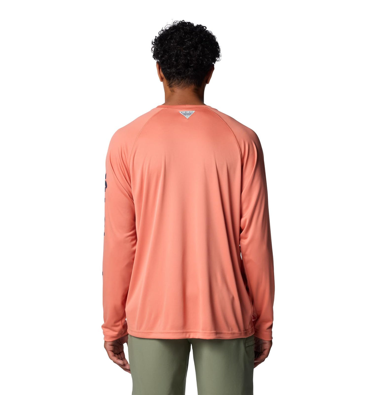 Columbia Men's Terminal Tackle Long Sleeve Shirt, Faded Peach/Collegiate Navy Logo, X-Small