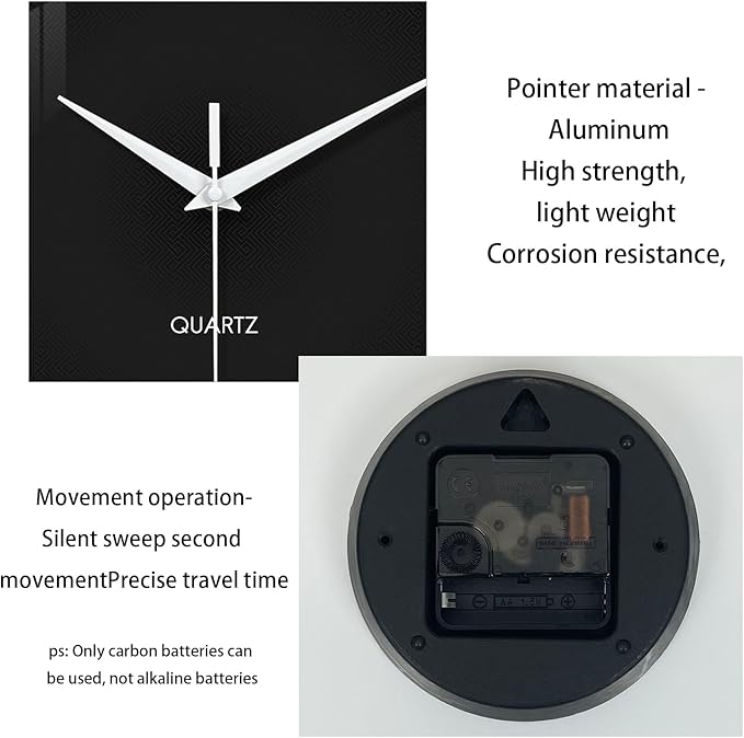 XFM Black Wall Clock 12 Inch Silent Non-Ticking Wall Clocks Battery Operated