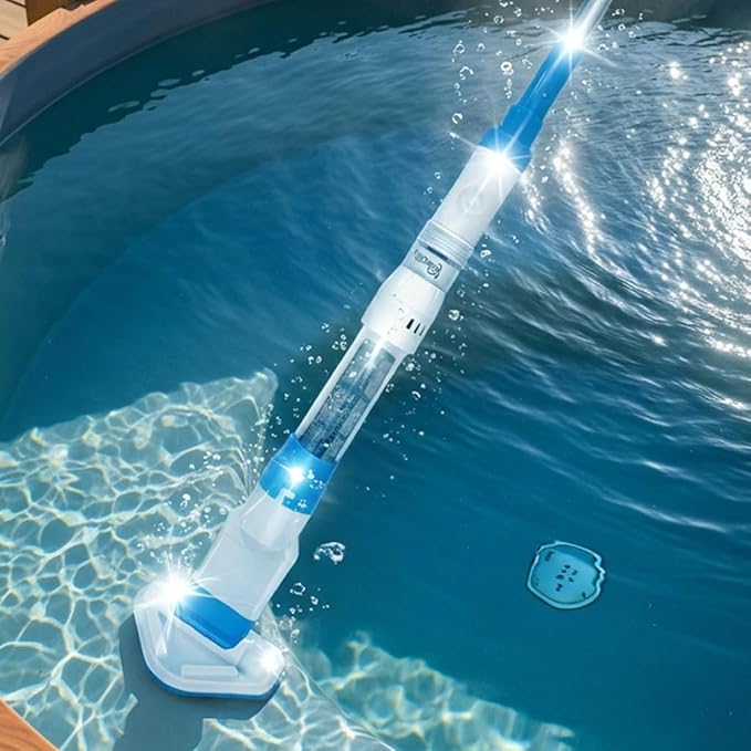 Cordless Handheld Pool Vacuum with 13.2 Gal/Min Powerful Suction, Rechargeable Spa and Hot Tub Vacuum Cleaner, Portable Small Pool Vacuum for Above Ground Pools, Inflatables & Steps, 2 Brush Heads