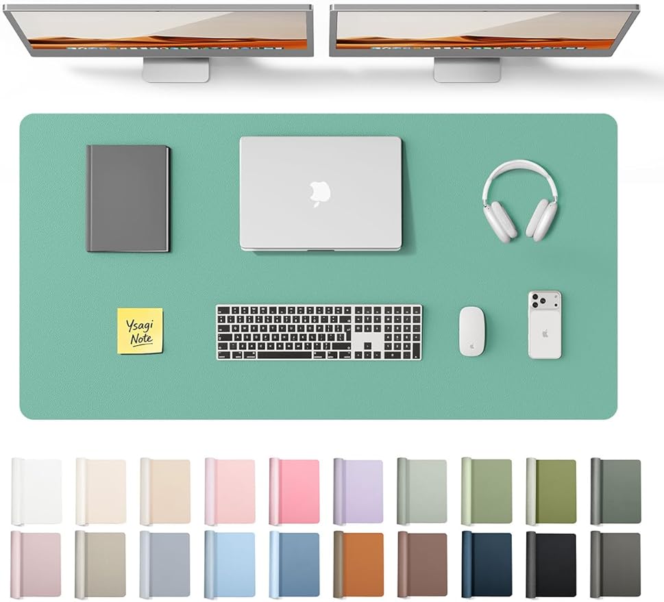 YSAGi Leather Desk Protector, Office Mat, Large Mouse Mat, Non-Slip PU Leather Blotter, Laptop Desk Pad, Waterproof Writing Pad for Office and Home (Green-Blue, 47.2" x 23.6")