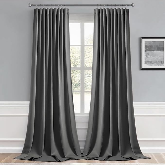 MIULEE Back Tab Grey Blackout Curtains 120 Inch Long 2 Panels Set