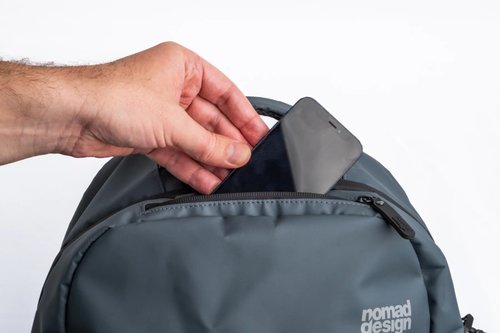 Nomad Design Fisherman's Backpack, 33L Capacity, Water Resistant, EVA Foam Backing, Detachable Front Pocket, Plier Holster, Blue Lining