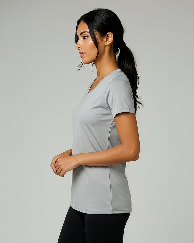 Real Essentials 5 Pack: Women's Dry-Fit Short Sleeve V Neck T Shirt Workout Fitness Yoga Top Tee, Set 13, M