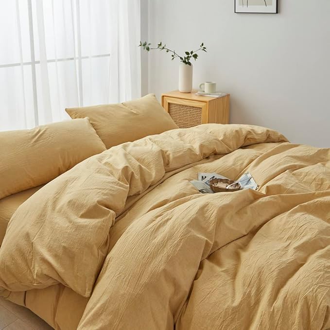 FACE TWO FACE Bedding Duvet Cover Set100% Washed Cotton Duvet Cover Linen Like Textured Breathable Durable Soft Comfy (California King, Ginger)