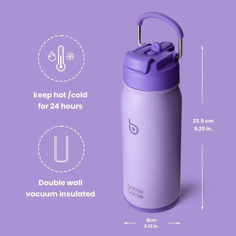 BOTTLE BOTTLE 16 oz sports water bottle stainless steel insulated kids water bottle with straw and pills holder for gifts and school (purple)