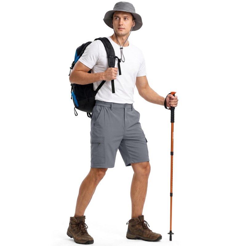 Jessie Kidden Mens Outdoor Casual Expandable Waist Lightweight Water Resistant Quick Dry Fishing Hiking Shorts #6222-Grey,29