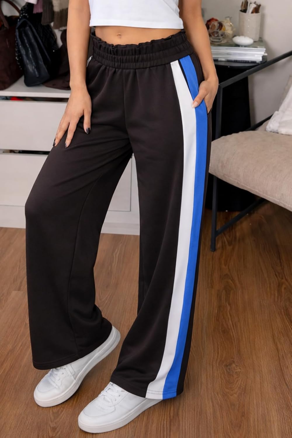 Skiennix Women's Wide Leg Sweatpants - High Waisted Cotton Track Pants with Pockets, Baggy Fit