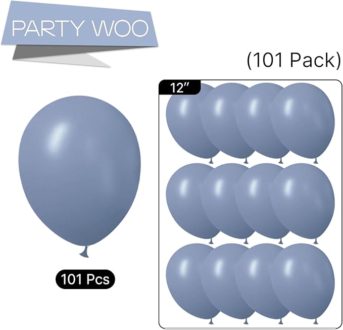 PartyWoo Dusty Blue Balloons 101pcs 12 Inch Boho Dusty Purple Muted Lavender Latex Balloons for Boy Baby Shower Anniversary Bachelorette Graduation Engagement Birthday Party Decorations Blue-F16
