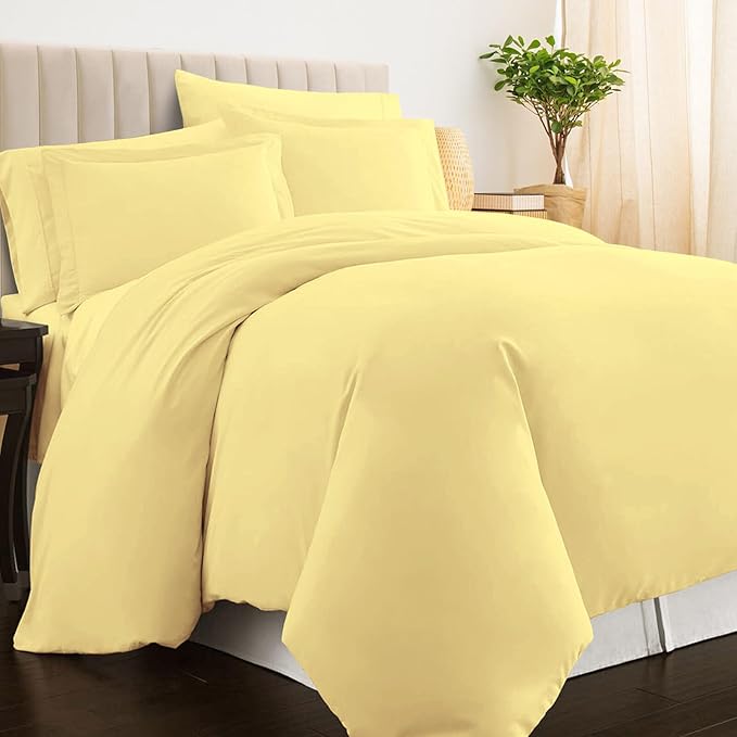 Pizuna Pure 100% Cotton Twin Duvet Cover Set, Luxurious 400 Thread Count Long Staple Cotton Sateen Weave with Button Closure (Combed Mellow Yellow Cotton Duvet Cover Twin)