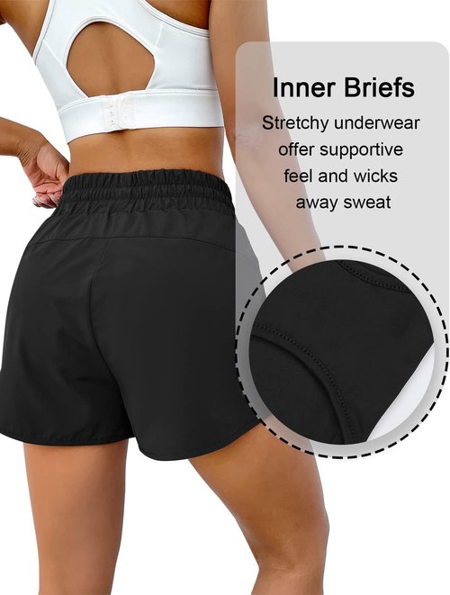 BMJL Women's Running Shorts - 2.5" High Waisted Athletic Gym Shorts with Zipper Pockets