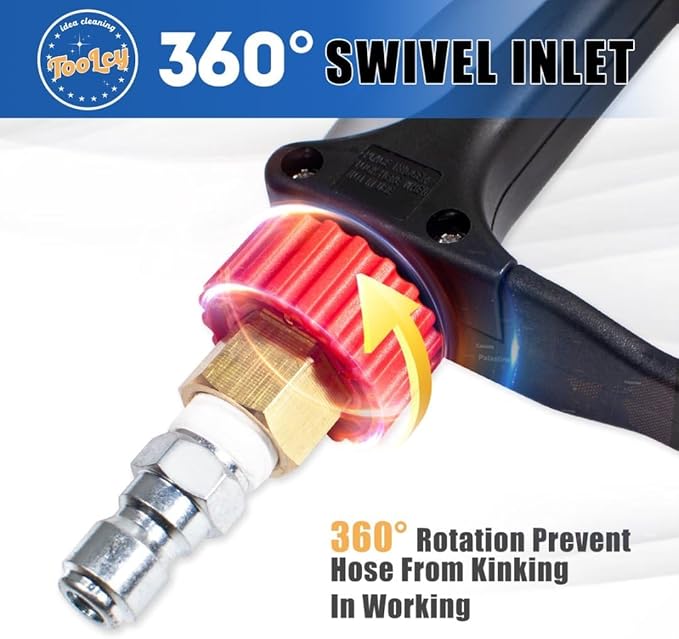TOOLCY Pressure Washer Gun with Extension Wand, High Power Washer Gun with 3/8" Swivel Plug & M22-14mm Male Fitting, 1/4" Quick Connect Curved Wand for Car Wash, Compatible with Foam Cannon, 5000 PSI