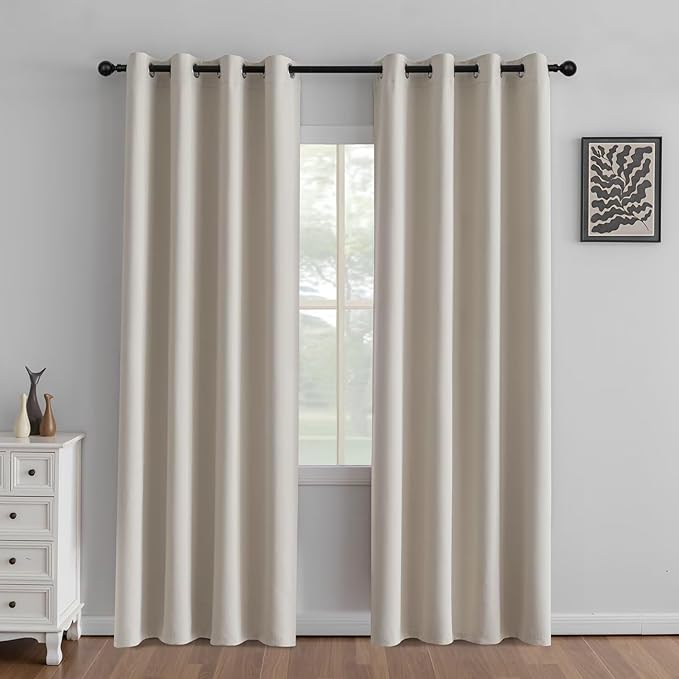 IGEMAEVE Cream Curtains 84 Inch Length 2 Panels Set, Light Filtering Curtains