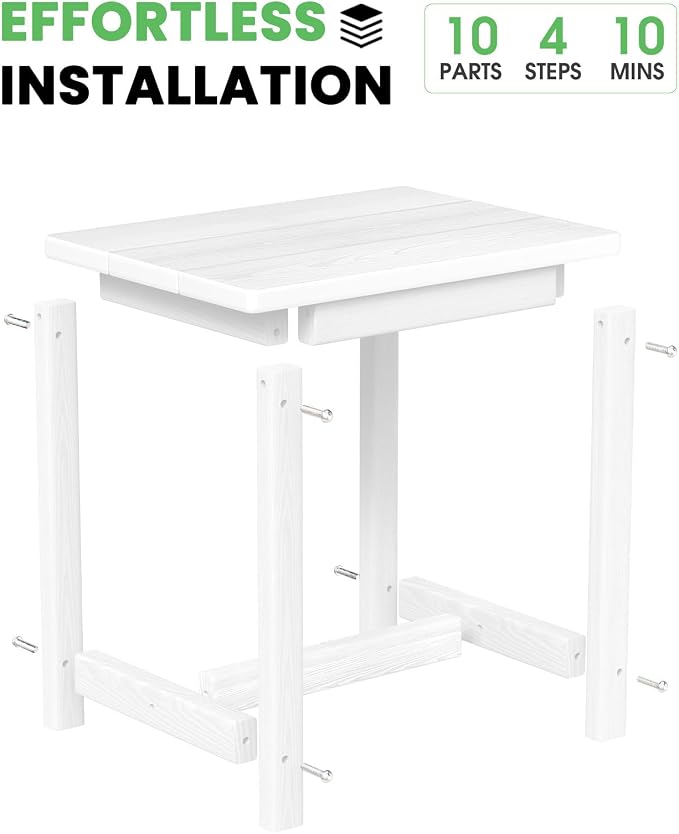 Outdoor Side Table – 17" HDPE Adirondack Side Tables, Sturdy Small Outdoor Porch Tables, Weather-Resistant & Easy Assembly Patio End Table for Garden, Balcony, Porch & Poolside (White)