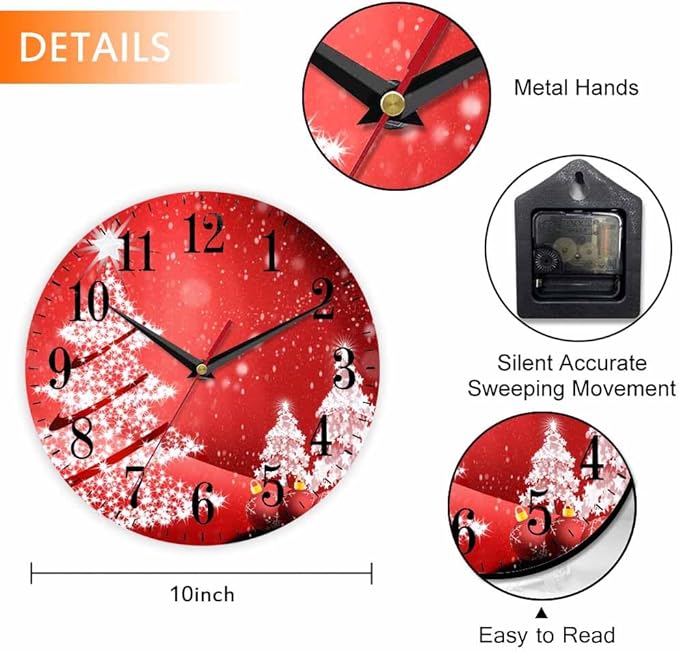 Mxocom Christmas Wall Clock White Christmas Tree Winter Snowflake New Year Red