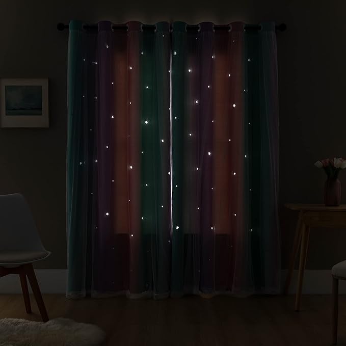 XiDi Curtains for Girls Bedroom Decor, Rainbow Blackout Curtains for