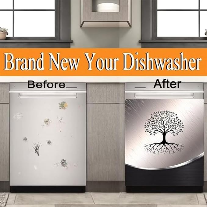 Magnetic Dishwasher Sticker Kitchen Stainless Steel Design Tree Pattern Refrigerator Magnetic Cover Decal Reusable Fridge Panel Decal Decor,23W x 26H inchse