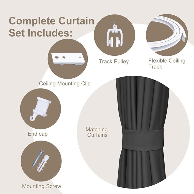 MaKefeile Room Divider Curtains & Flexible Bendable Tracks Set, Privacy