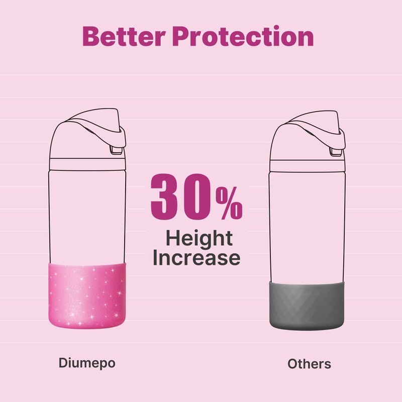 Diumepo Silicone Water Bottle Boot for Owala 14/16oz, Anti-Slip Protective Sleeve Bottom Bumper Protector for Owala 12 oz Tumbler, Flip 14 oz and FreeSip 16 oz Water Bottle (Glitter Rose Red)
